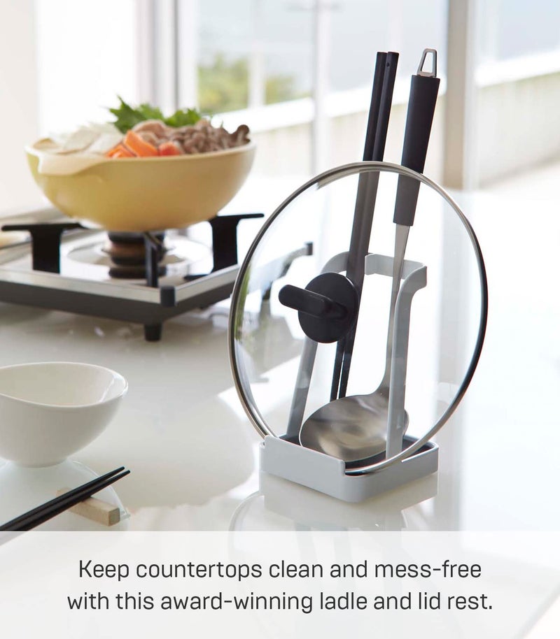YAMAZAKI Home Ladle Holder - Lid Stand For Utensils In Kitchen  Steel  Water Resistant  No Assembly Req. White - Image 2
